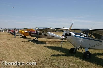 Aircraft line up at the annual fly in at Pogreba Field, Three Forks, Montana