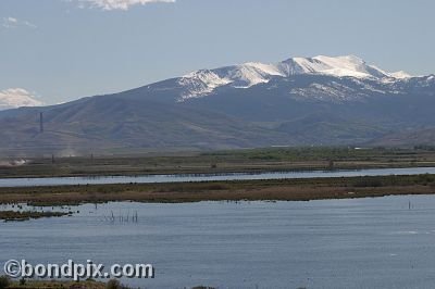 Looking towards the Anaconda smelter stack from Warm Springs Ponds, Montana