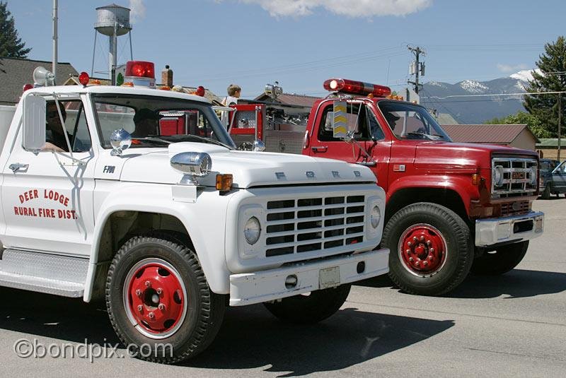 Deer-Lodge-Parade_14686.jpg - City and Rural District fire trucks drive along Main Street during the Territorial Days Parade in Deer Lodge Montana, June 14th 2008