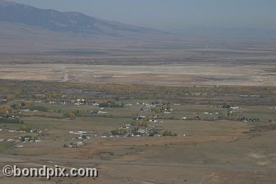 Aerial views over the Deer Lodge valley, Deer Lodge, Anaconda and Butte in Montana