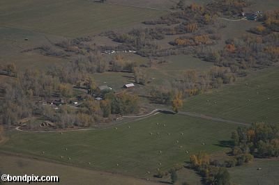 Aerial views over the Deer Lodge valley, Deer Lodge, Anaconda and Butte in Montana