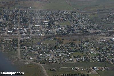 Aerial views over Deer Lodge in Montana