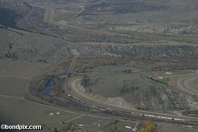 Aerial views over the Deer Lodge valley, Deer Lodge, Anaconda and Butte in Montana