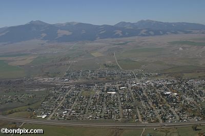 Aerial views over Deer Lodge in Montana