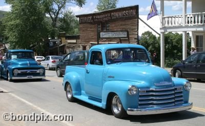 Classic and vintage cars on parade in Virginia City in Montana