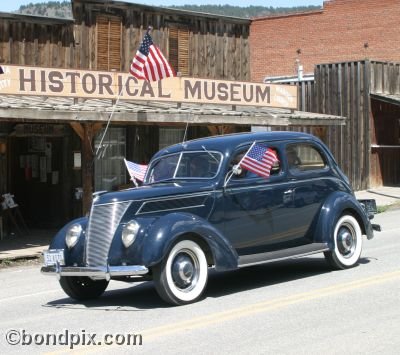 Classic and vintage cars on parade in Virginia City in Montana