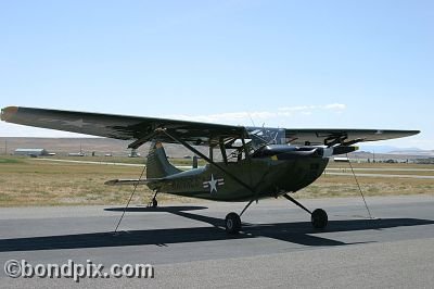 Cessna 305 Marines aircraft at the annual fly in at Pogreba Field, Three Forks, Montana