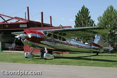 Cessna 195 aircraft at the annual fly in at Pogreba Field, Three Forks, Montana