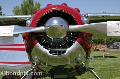 Cessna 195 aircraft propeller at the annual fly in at Pogreba Field, Three Forks, Montana