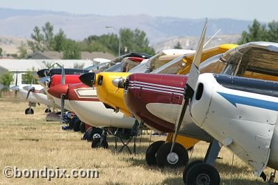 Line up of propellers on aircraft at the annual fly in at Pogreba Field, Three Forks, Montana