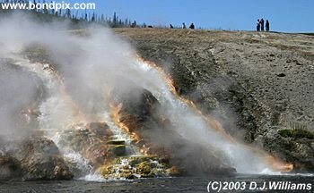 Colorful waterfall in Yellowstone Park