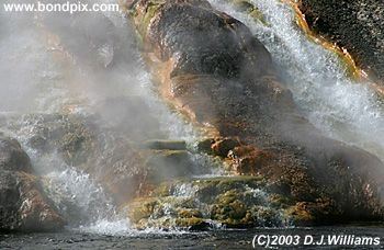 Colorful waterfall in Yellowstone Park