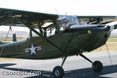 Cessna 305 Marines aircraft at the annual fly in at Pogreba Field, Three Forks, Montana