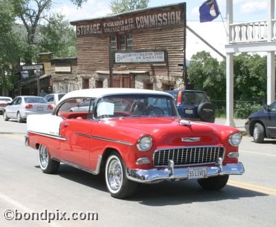 Classic and vintage cars on parade in Virginia City in Montana