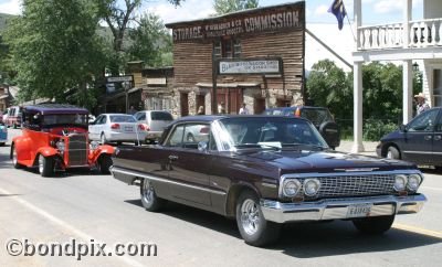 Classic and vintage cars on parade in Virginia City in Montana