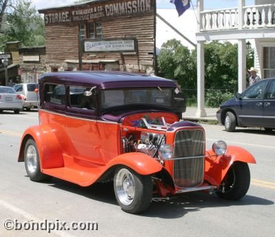 Classic and vintage cars on parade in Virginia City in Montana