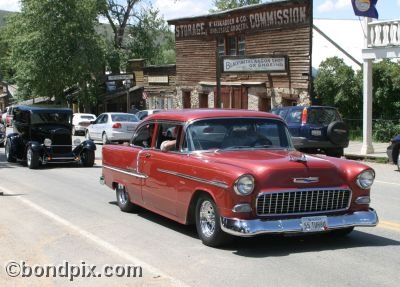 Classic and vintage cars on parade in Virginia City in Montana