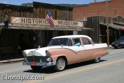 Classic and vintage cars on parade in Virginia City in Montana