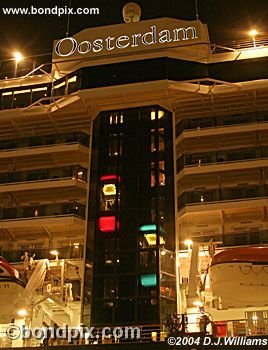 Cruise ship Oosterdam illuminated at night