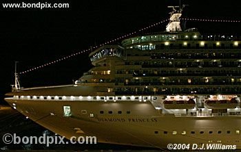 Cruise ship illuminated at night