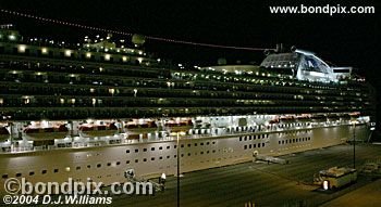 Cruise ship illuminated at night